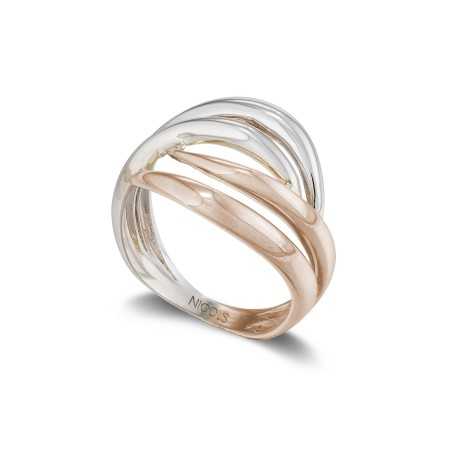 Gold Sculptural Ring You and I Double Band Rose Gold and White Gold