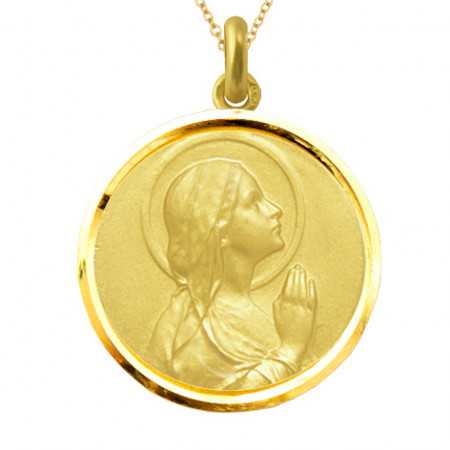 Medalla Virgen María Rezando Oro 18kt Bisel