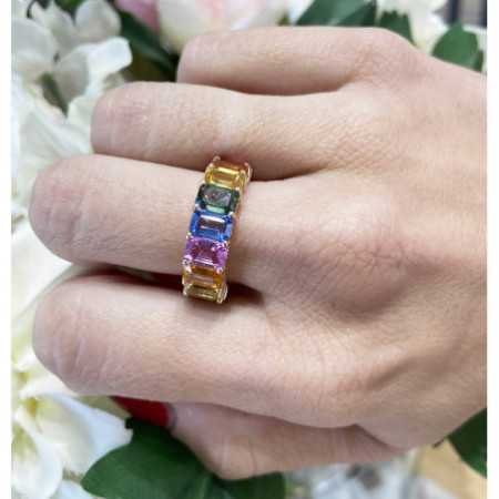 Sapphires Rose Gold Color Ring RAINBOW