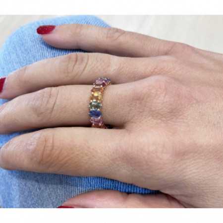 Sapphires Rose Gold Color Ring RAINBOW