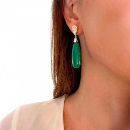Green Jade Earrings Gold and Diamonds SERENITY DROP
