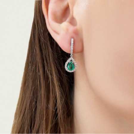 Emerald Earrings 1.38ct White Gold SUNSET DROP