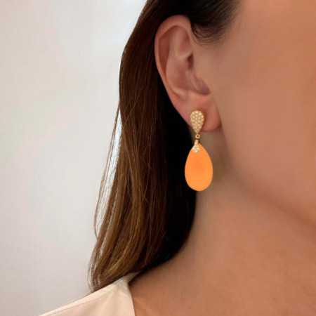 Orange Jade Earrings Gold and Diamonds SERENITY DROP