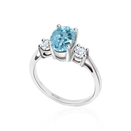 Gold Blue Zircon Ring and Diamonds