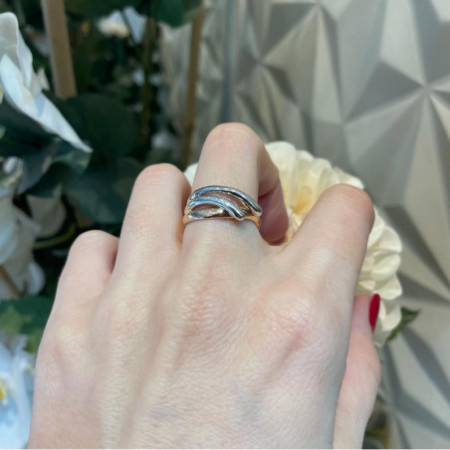 Gold Sculptural Double Whip Ring Rose Gold and White Gold