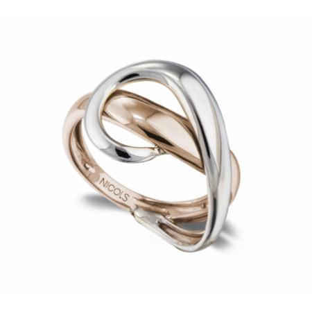 Sculptural Gold Ring Concave Wave Whip Rose and White Gold