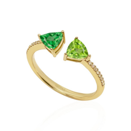 Green Quartz and Lemon Quartz Diamond Ring TRILLON
