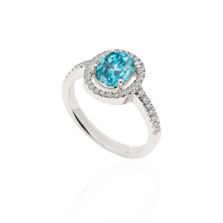 Gold ring Zircon Blue Seal OVAL