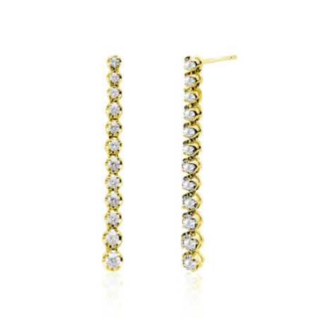 Long Diamond Earrings 1.30Ct Riviere Yellow Gold
