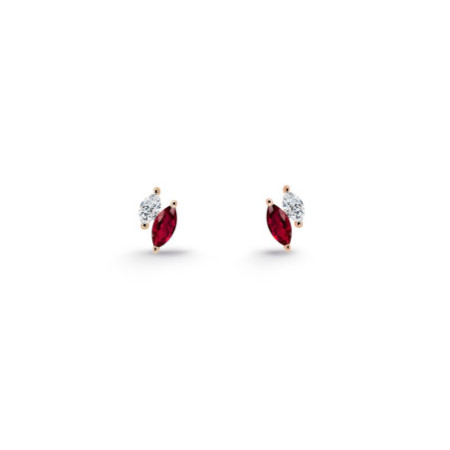 Marquise Climbing Earrings Diamonds and Rubies Rose Gold