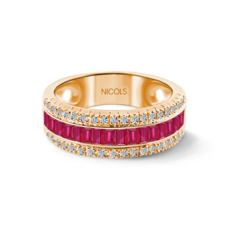 Ruby and Baguette Diamonds Ring Amelia 0.30 Rose Gold