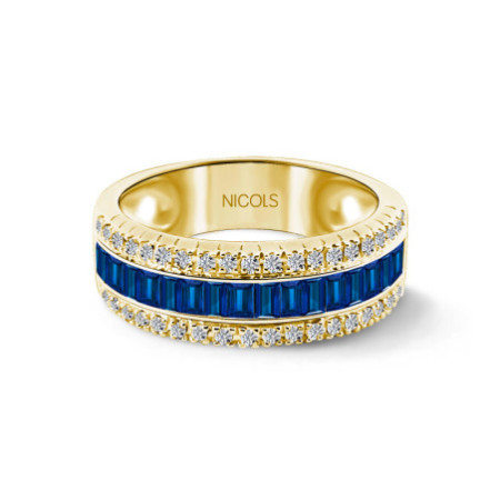 Amelia Sapphires and Baguette Diamonds Ring 0.30 Yellow Gold