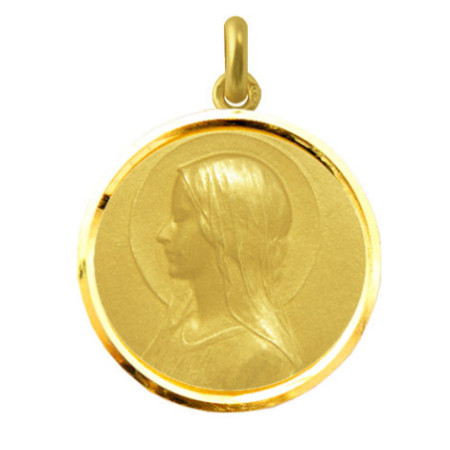 Virgin Mary Medal Veil 18kt Gold Bezel
